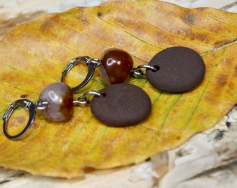 Lake Superior Stone Earrings, Agate Beads, Northwoods Jewelry
