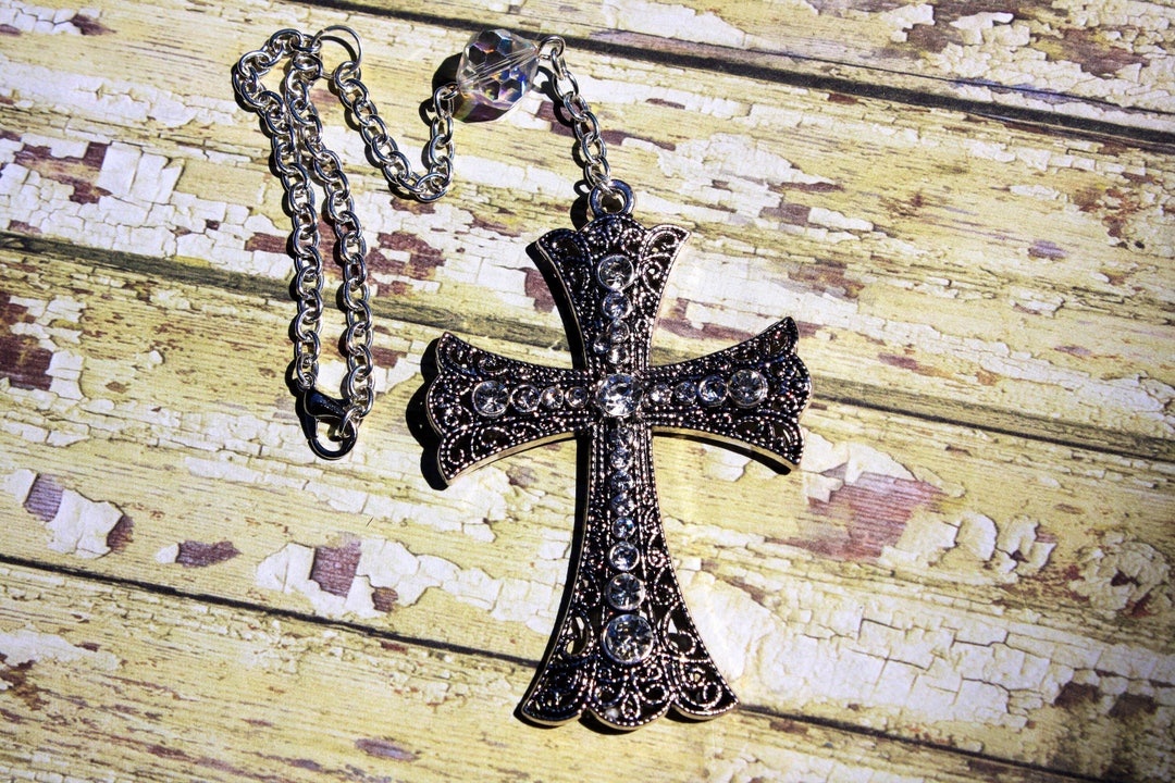 Cross Rear View Mirror Charm Rhinestone Cross to Hang in Your Etsy