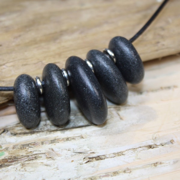 Lake Superior necklace, black basalt stones, zen jewelry, river rock jewelry, stone necklace, natural stone, Yooper necklace