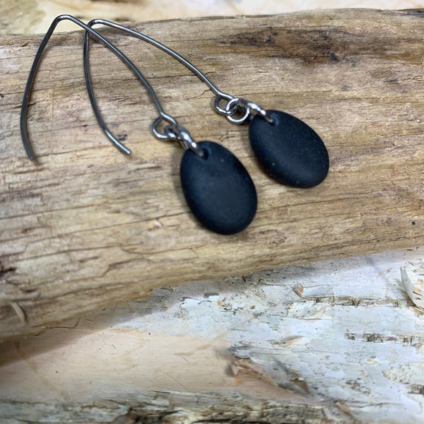 Lake Superior beach rock earrings, basalt stone earrings, river rock jewelry, Yoga earrings, Zen, beach rock earrings, pebbles