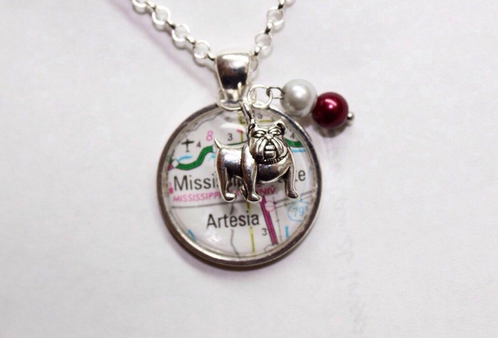 Mississippi State Bulldog Necklace Maroon and White Pearls Etsy