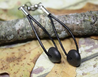 Lake Superior Stone Earrings, Leather Dangle Earrings, Zen Jewelry