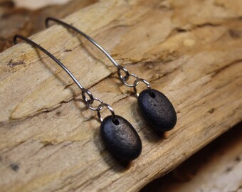 Lake Superior Basalt Stone Earrings, Stainless Steel, Zen Jewelry