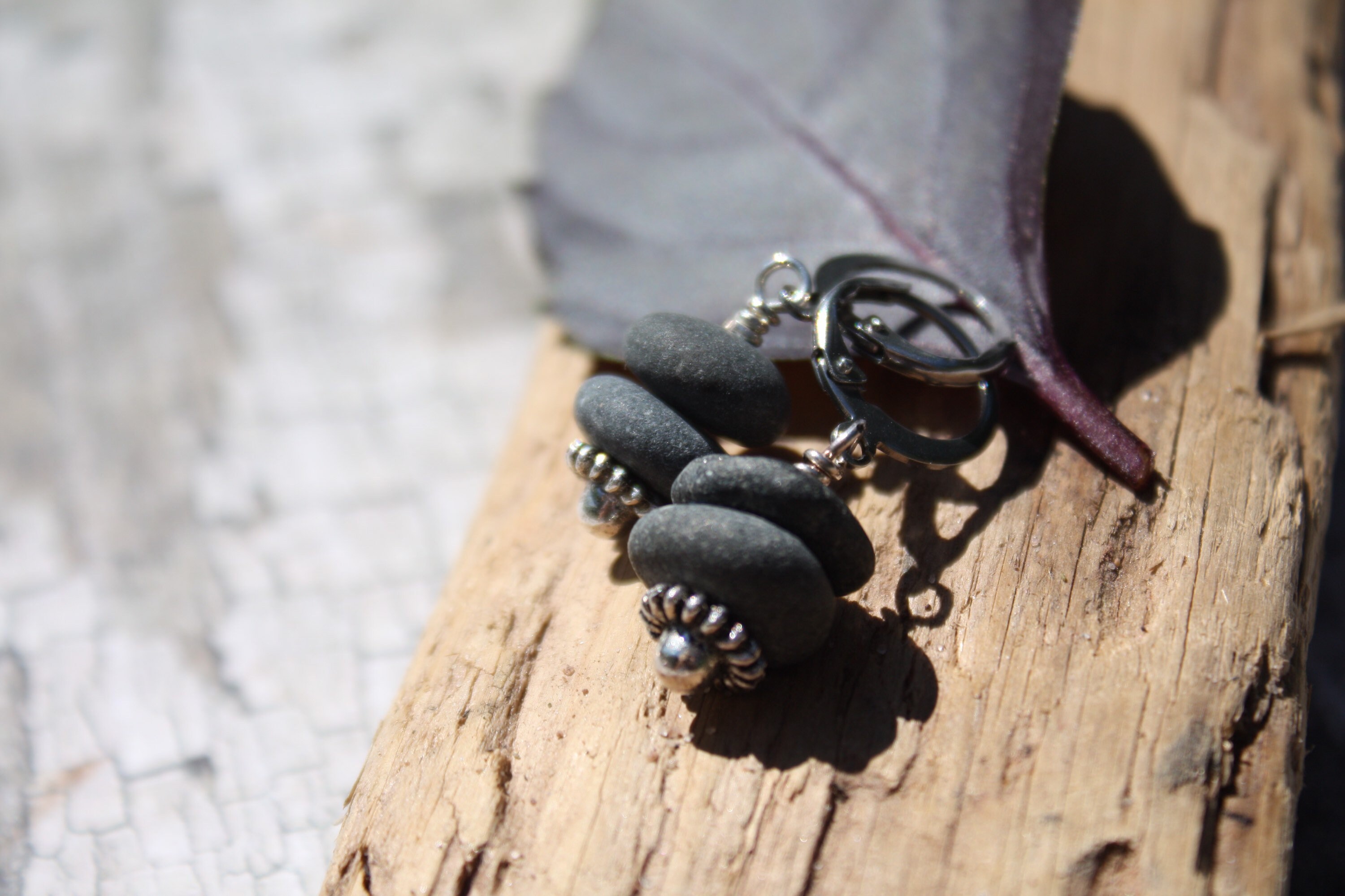 Rock Jewelry Stone Rock Earrings River Rock Earring Stacked
