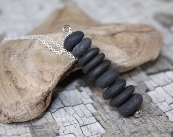 Lake Superior necklace, Lake Superior jewelry, rock cairn necklace, stacked rocks, river rock jewelry, basalt stone, beach pebbles, stone