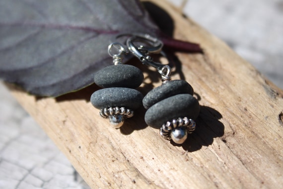 Rock Jewelry Stone Rock Earrings River Rock Earring Stacked