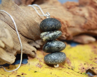 Lake Superior rock necklace, Lake Superior jewelry, beach rock necklace, river rock, beach pebble cairn, Great Lakes, sterling and stone