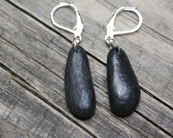 Lake Superior Rock Earrings, Black Basalt, Zen Jewelry