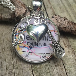 Memphis Necklace, River City jewelry, Memphis map and charm necklace, Memphis, TN, Memphis souvenir, Graceland, Elvis