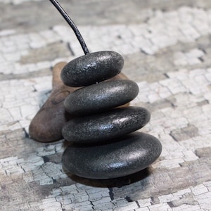 Stone cairn rear view mirror charm, basalt stone, zen rock cairn, Lake Superior stones, river rock cairn, stacked stones