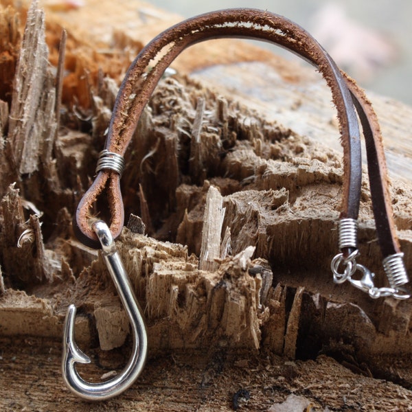 Leather Fish Hook Rear View Mirror Charm, Fisherman Gift