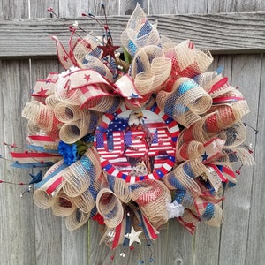 Patriotic Wreath, American Eagle Wreath, USA Wreath, Rustic Decor, Stars and Stripes Wreath, Red White and Blue Wreath, Memorial Day Wreath