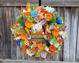 spring wreaths with carrots farmers market wreath Easter wreath for front door with carrots Welcome to our patch wreath