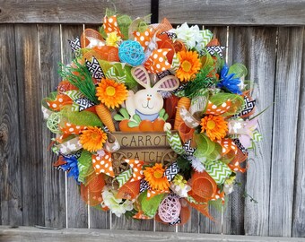 spring wreaths with carrots farmers market wreath Easter wreath for front door with carrots Welcome to our patch wreath