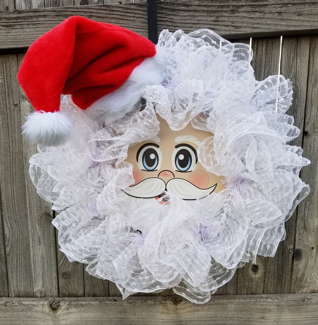 Santa Face Wreath, Deco Mesh Santa Face Wreath, Christmas Wreath, Front
