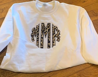 Girls Cheetah Monogram Applique Sweatshirt