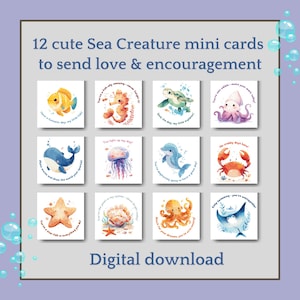 Tarjetas de afirmación y estímulo de positividad para niños: 12 diseños únicos de animales marinos y marinos: descarga digital instantánea