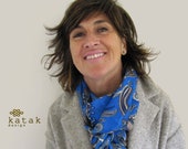 Wool scarf cobalt blue, paisley pattern scarf, wool pashmina