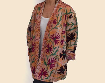 Chaqueta kantha XL con bordado floral suzani de colores