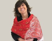woolen woven red shawl, kani shawl embroidered, festival shawl