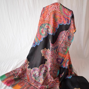 Natural silk scarf with a multi-colored Indian-inspired print