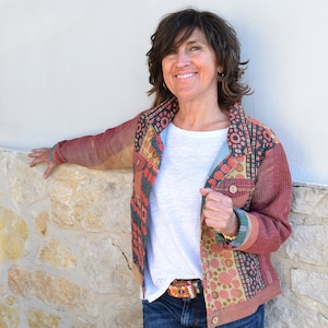 Colorful patchwork handmade embroidery kantha jacket