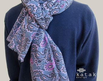 Mens wool silk scarf, colorful indian wool scarf, wool pashmina men, unisex scarf, paisley  pattern wool scarf, men's scarf