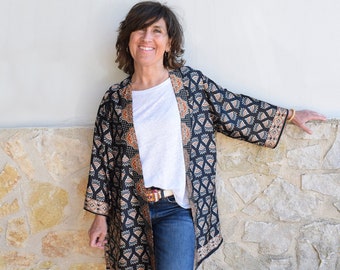 Silk crepe kimono boho jacket, kimono cover up, silk beach cover, silk kimono robe