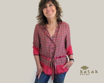 silk blouse for women, indian silk tunics, indian blouse, printed silk top, tunics top for women silk , modern bohemian women clothing