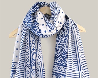 Indian cotton sarong, woman summer beach pareo, beachwear sarong, manual wood block printing, blue pink gray polka dot scarf