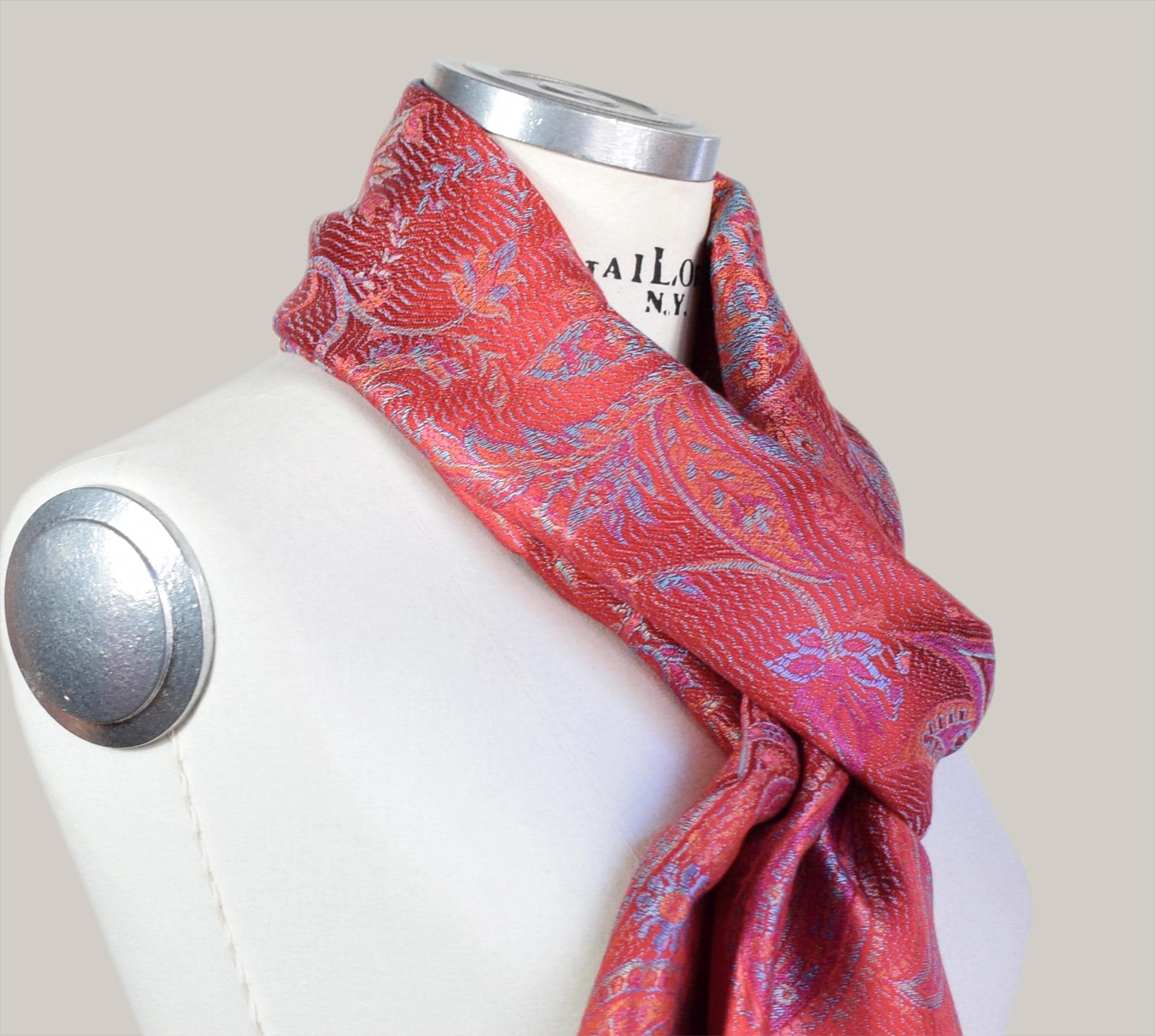 Woven Silk Scarf With Traditional Indian Design in Red, Indian