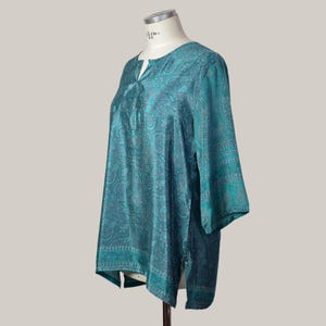 Elegant Indian loose silk tunic  with floral and paisley design, boho chic tunic perfect for any occasion