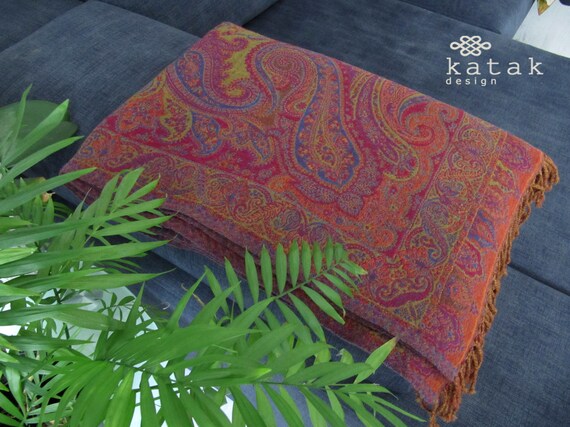 Paisley and Plaid Wool Blanket Reversible Woolen India Throw