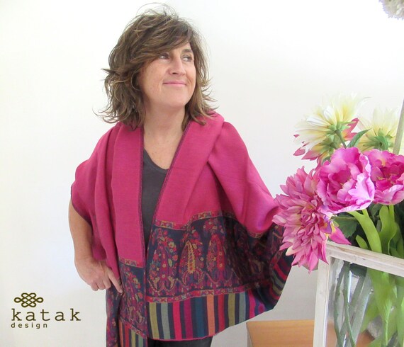 Châle Pashmina En Laine Douce - Motif Paisley - Rose - 40x80 Pouces - Fait Main En Inde - Neuf Avec étiquettes