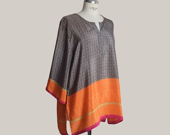 Loose fit indian silk top tunic for women plus size, beach cover up, boho style clothing