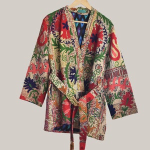 Kantha and suzani embroidery coat women, handmade embroidered jacket,
