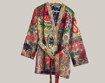 Kantha-jas met kleurrijk bloemen-Suzani-borduurwerk