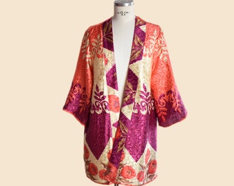 kimono seda vintage mujer, kimono de fiesta, chaqueta kimono seda reciclada, kimono corto mujer, kimono brocado de seda , kimono de boda