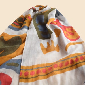 Fine wool scarf with colorful geometric print, lively colorful woman scarf image 7