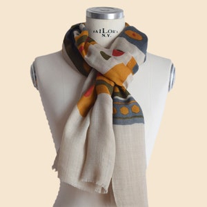 Fine wool scarf with colorful geometric print, lively colorful woman scarf image 3