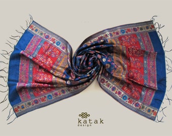 silk woven floral shawl, elegant evening wrap shawl, wedding shawl