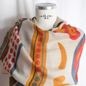 Fine wool scarf with colorful geometric print, lively colorful woman scarf image 5