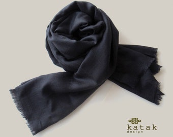 black color wool scarf, black neck scarf, wool indian pashmina, unisex man woman scarf, soft lightweight solid scarf wrap