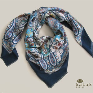 silk women scarf square, ornamental indian pattern scarf