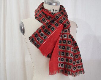 Foulard unisexe en laine et soie rouge avec broderie, foulard en laine douce, foulard imprimé hiver, foulard unisexe