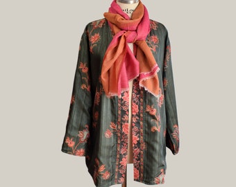 Kimono damesjas met bloemenprint, winter trenchcoat met print