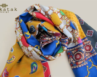 Silk colourful printed scarf, digital printing scarf, italian pattern scarf