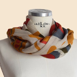 Fine wool scarf with colorful geometric print, lively colorful woman scarf image 6