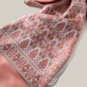 Elegant apricot pure silk woven shawl scarf for weddings, ceremonies, and elegant bohemian looks.