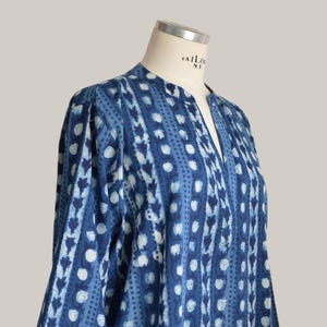 Indigo cotton tunic hand block print boho kurta natural dye Indian artisan shirt